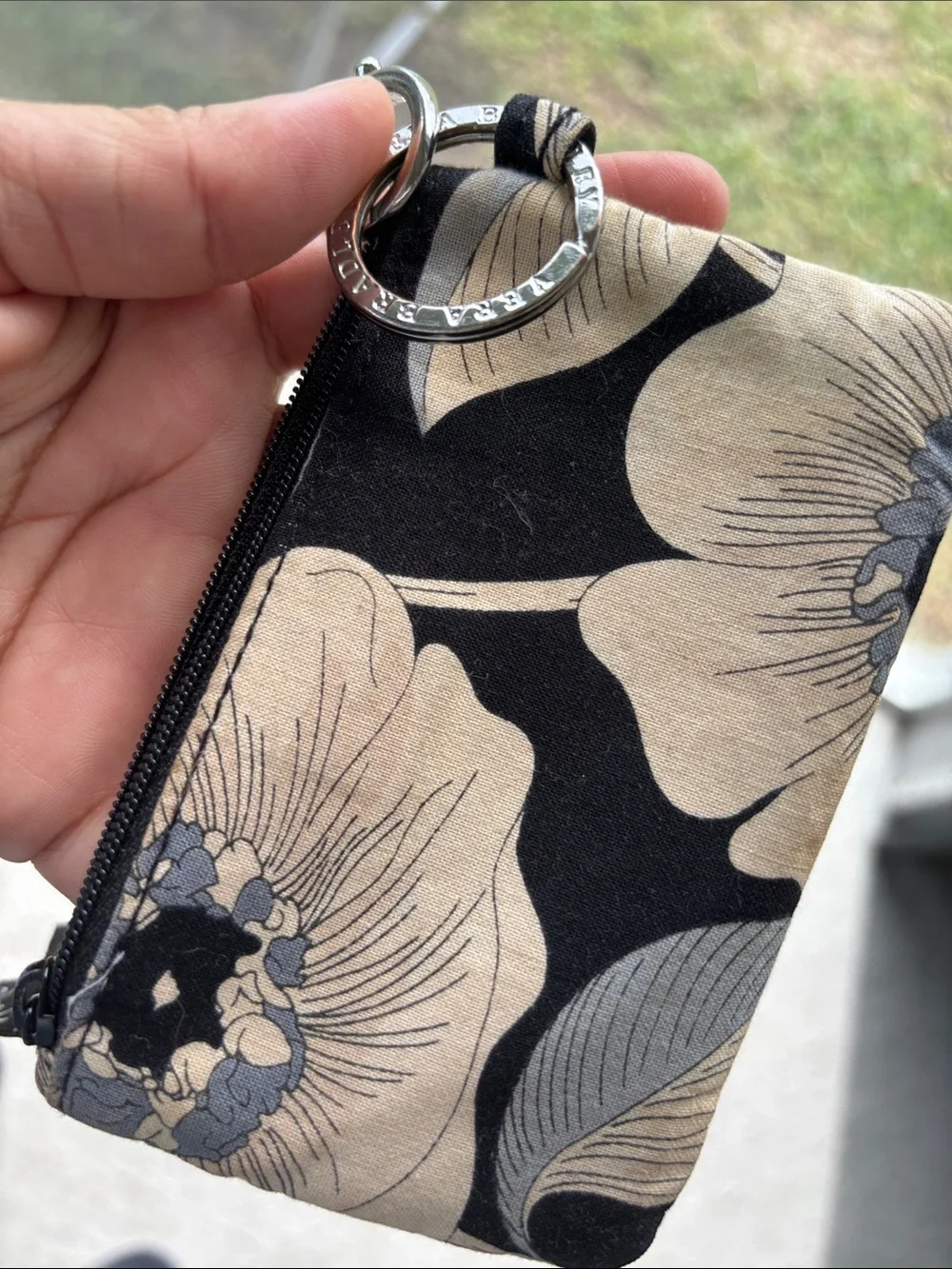 Vera Bradley Brown Floral Quilted Wristlet Keychain with Yellow Orange Accents - Picture 9 of 9